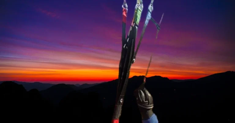 Paragliding at dusk over the Moroccan mountains.
